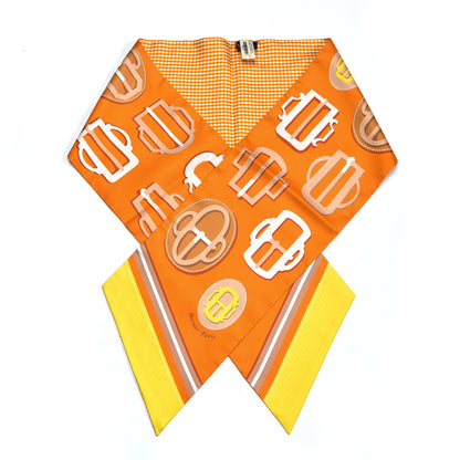 Hermes Silk Bouclerie Moderne Vichy Maxi Twilly Jaune Vif Potiron Miel 1 of 8