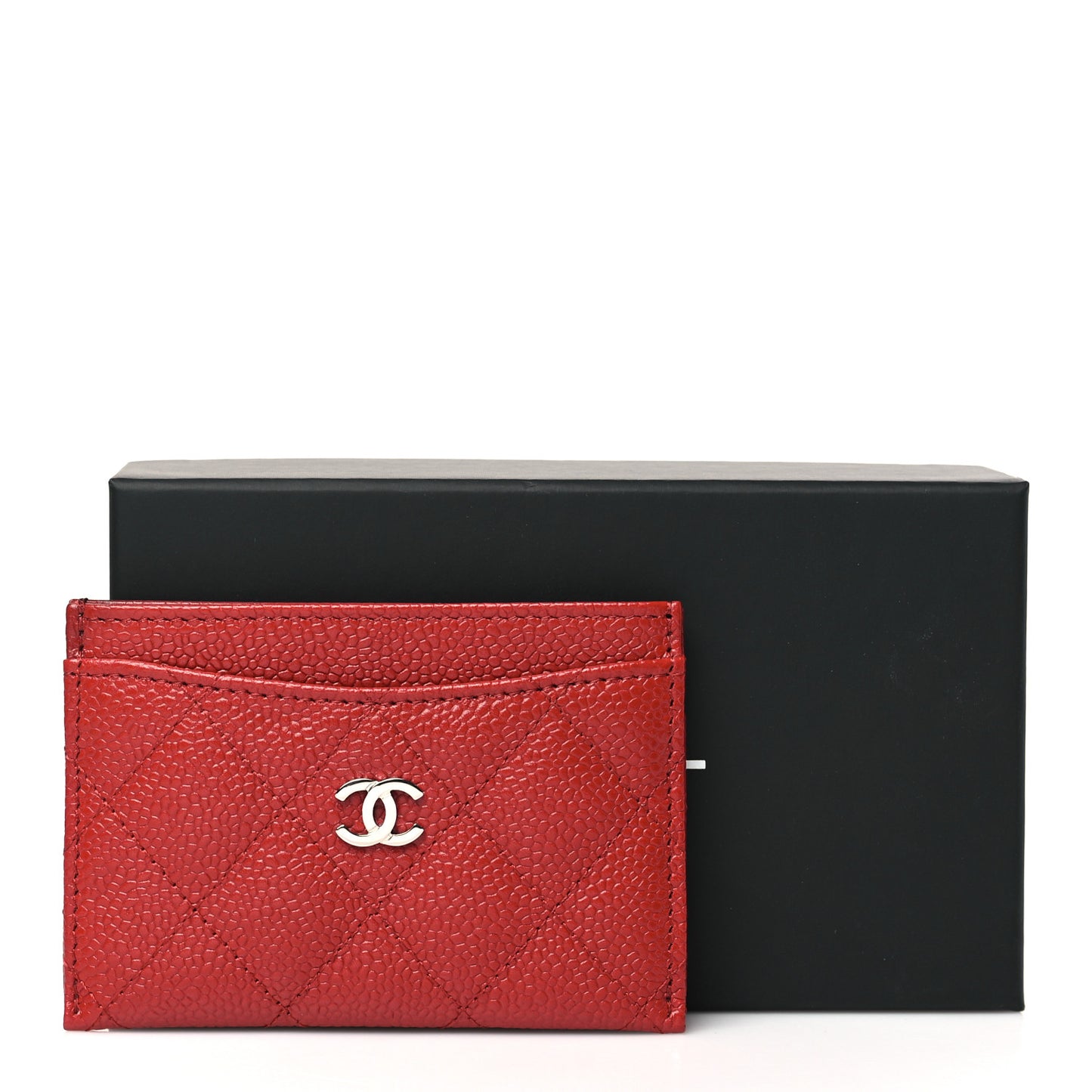 Caviar Quilted Card Holder Red