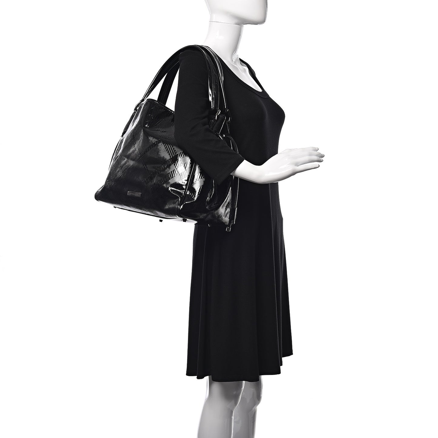 Patent Check Embossed Small Bilmore Tote Black