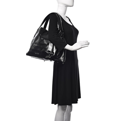 Burberry Patent Check Embossed Small Bilmore Tote Black 2 of 11