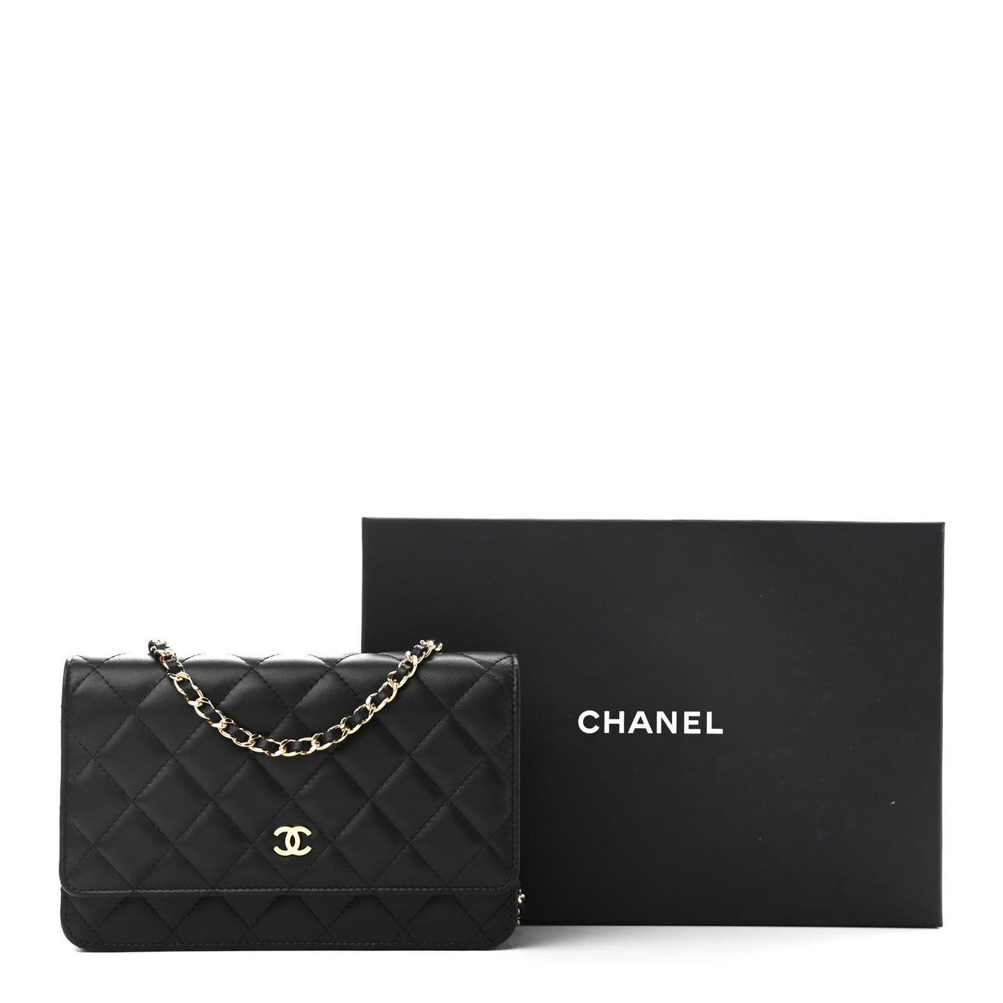Lambskin Quilted Wallet On Chain WOC Black