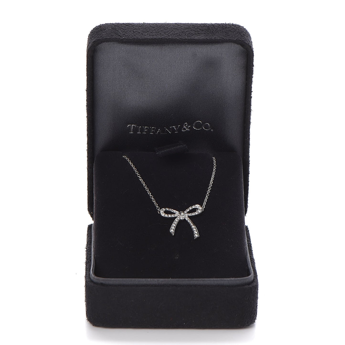 Platinum Diamond Mini Bow Pendant Necklace