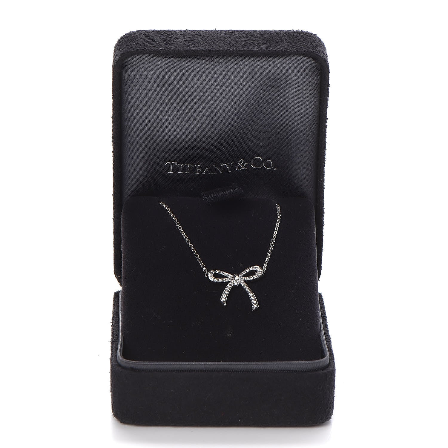 Tiffany Platinum Diamond Mini Bow Pendant Necklace 7 of 7