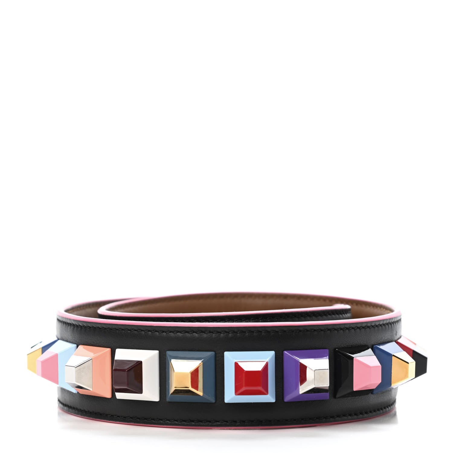 Fendi Vitello Dolce Plexiglass Bi-Color Studded Strap You Black Brownie Multicolor 2 of 4