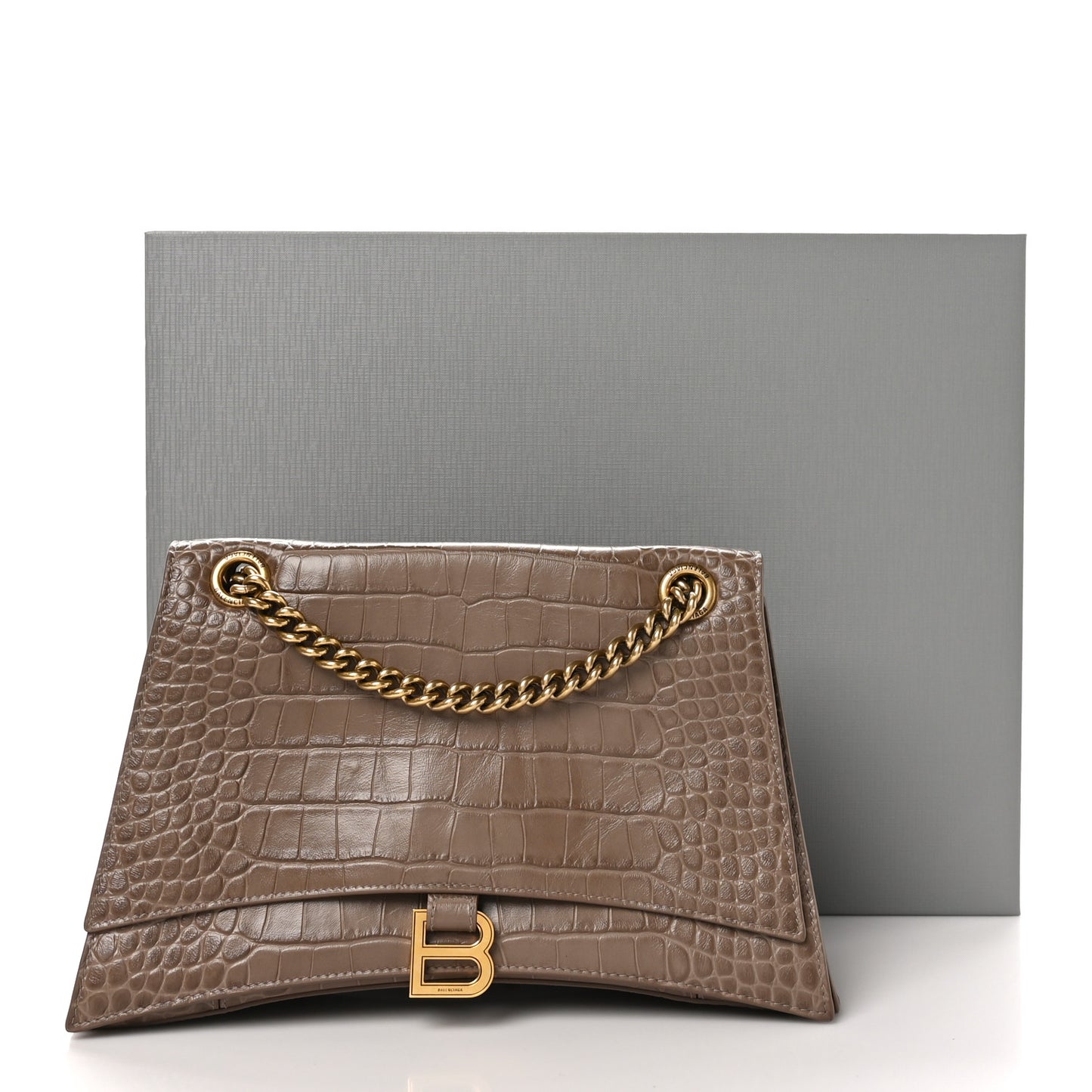 Extra Supple Calfskin Crocodile Embossed Medium Crush Chain Bag Mink Grey
