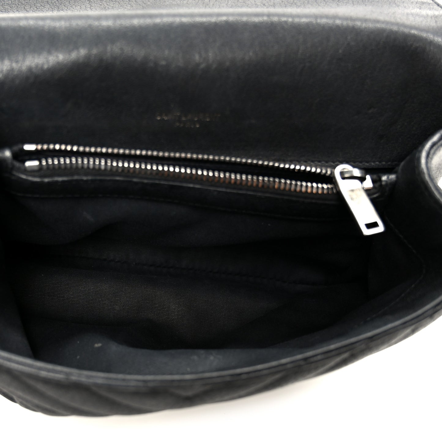 Sheepskin Matelasse Chevron Monogram Monochrome Medium College Bag Black