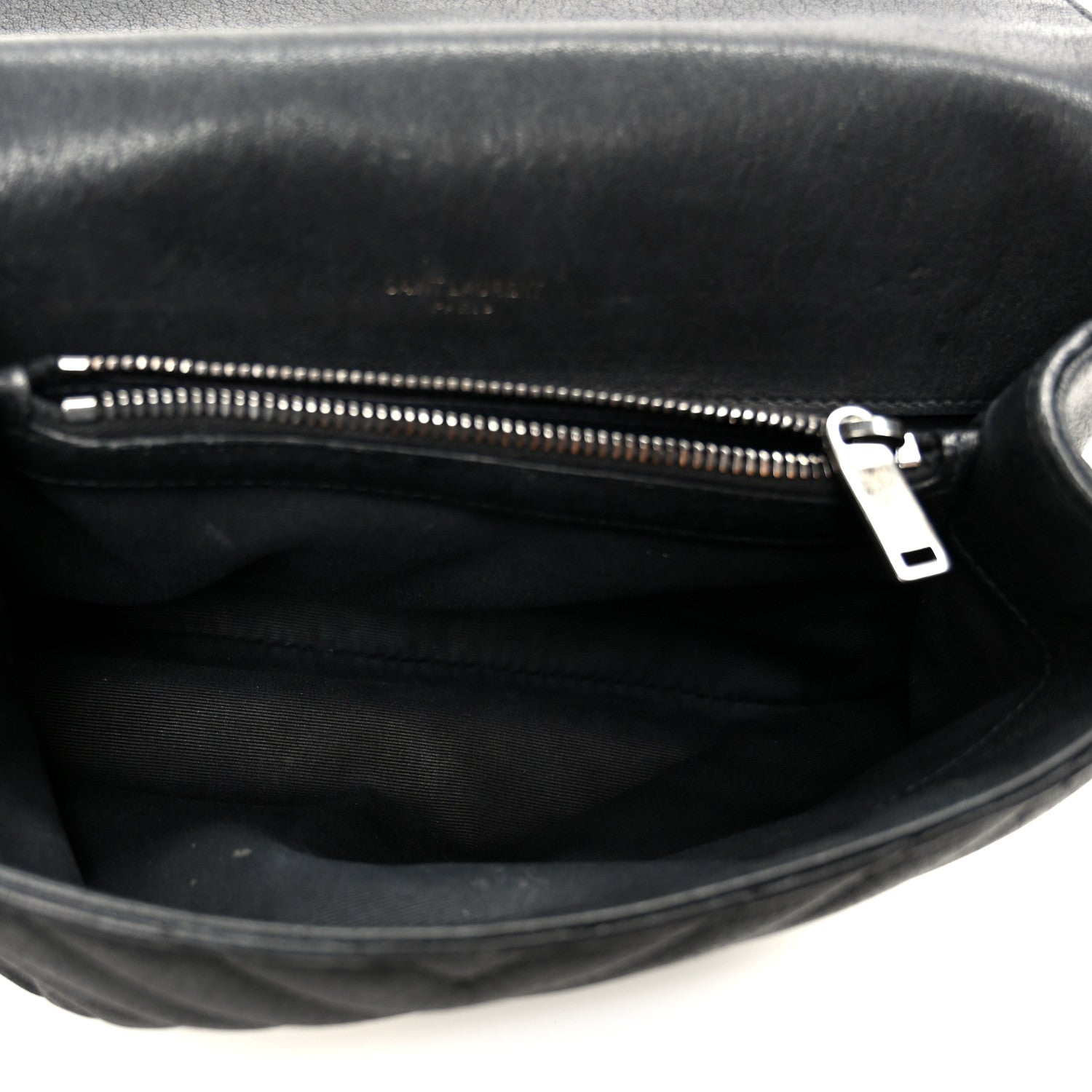 Saint Laurent Sheepskin Matelasse Chevron Monogram Monochrome Medium College Bag Black 4 of 11