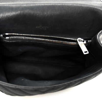 Saint Laurent Sheepskin Matelasse Chevron Monogram Monochrome Medium College Bag Black 4 of 11