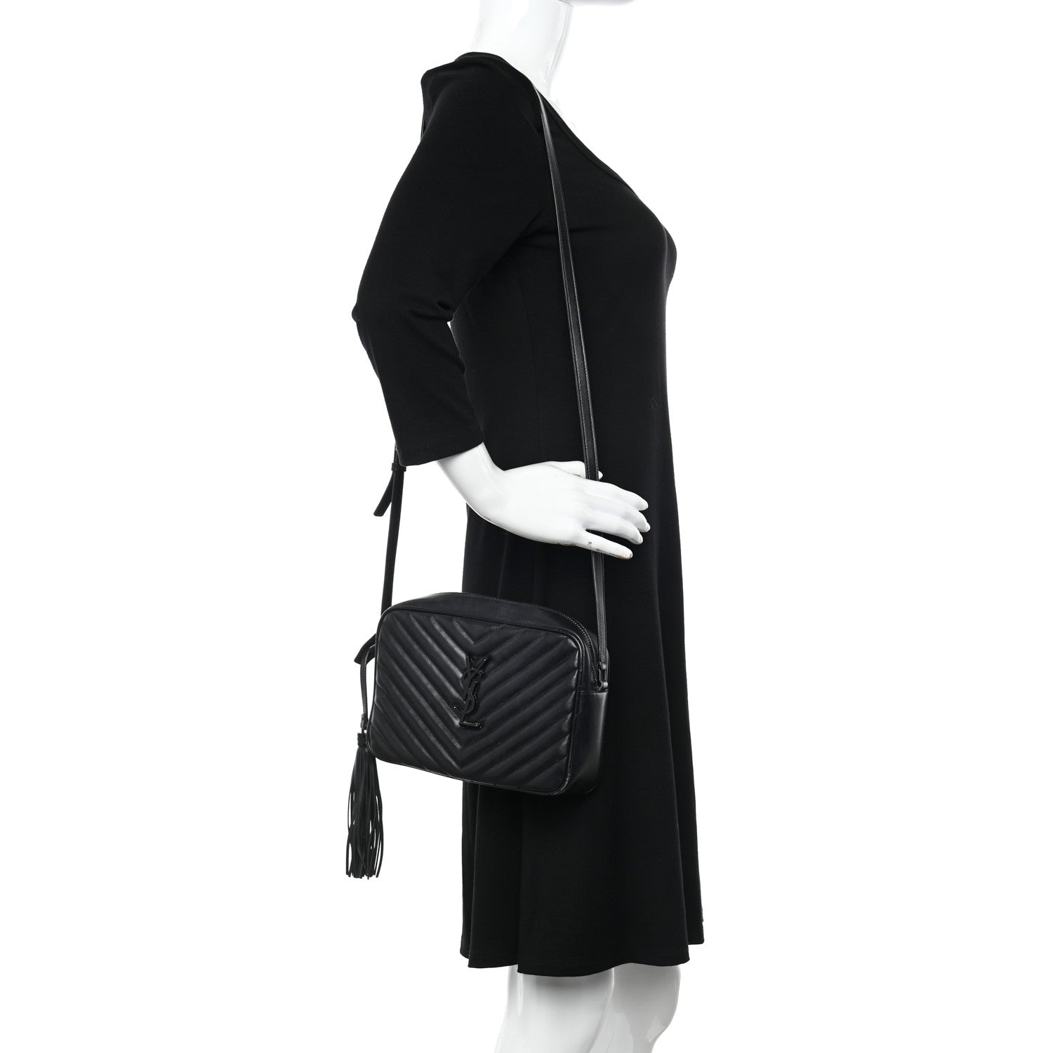 Saint Laurent Calfskin Matelasse Monogram Monochrome Lou Camera Bag Black 2 of 18