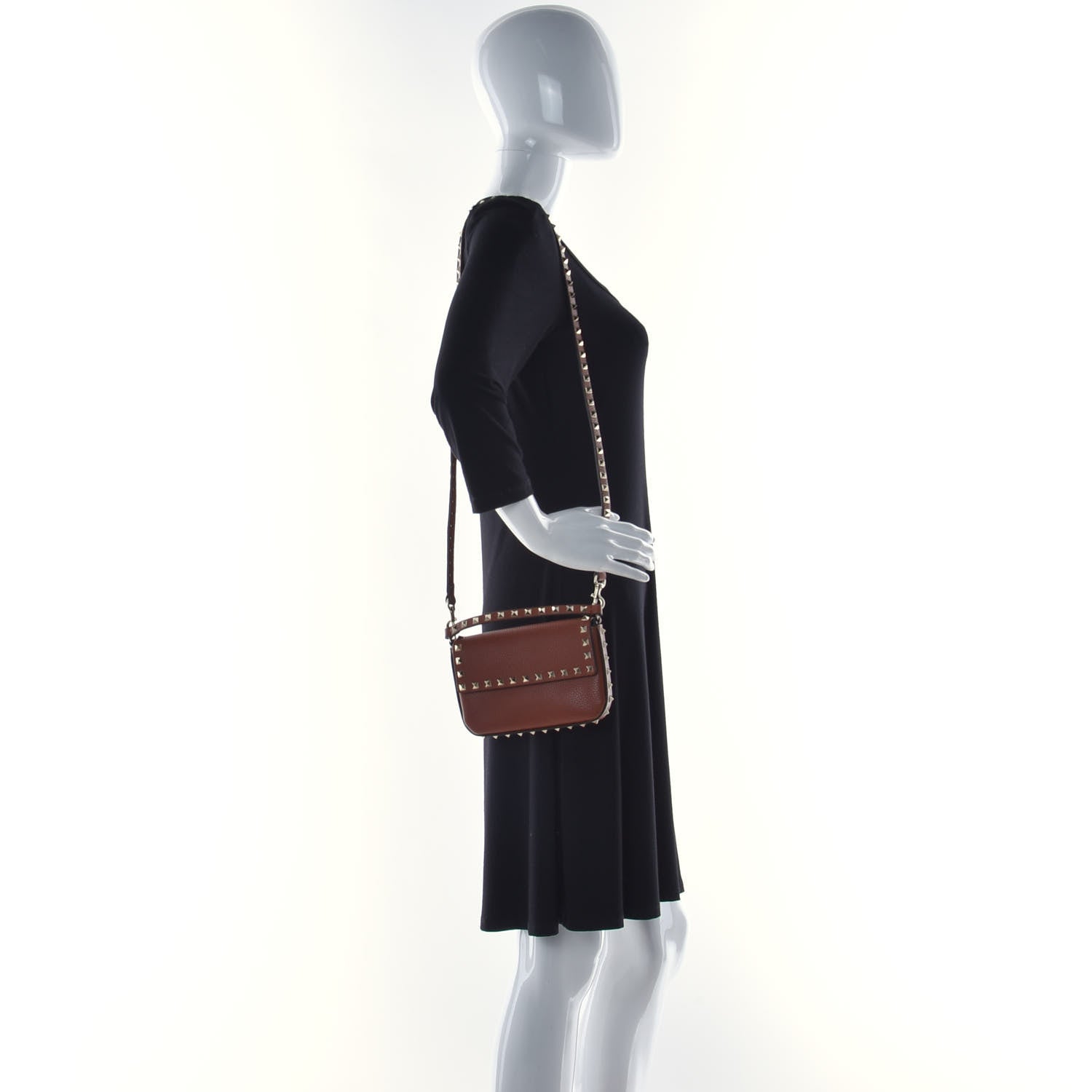 Valentino Garavani Grainy Calfskin Rockstud Crossbody Pouch Saddle Brown 2 of 12