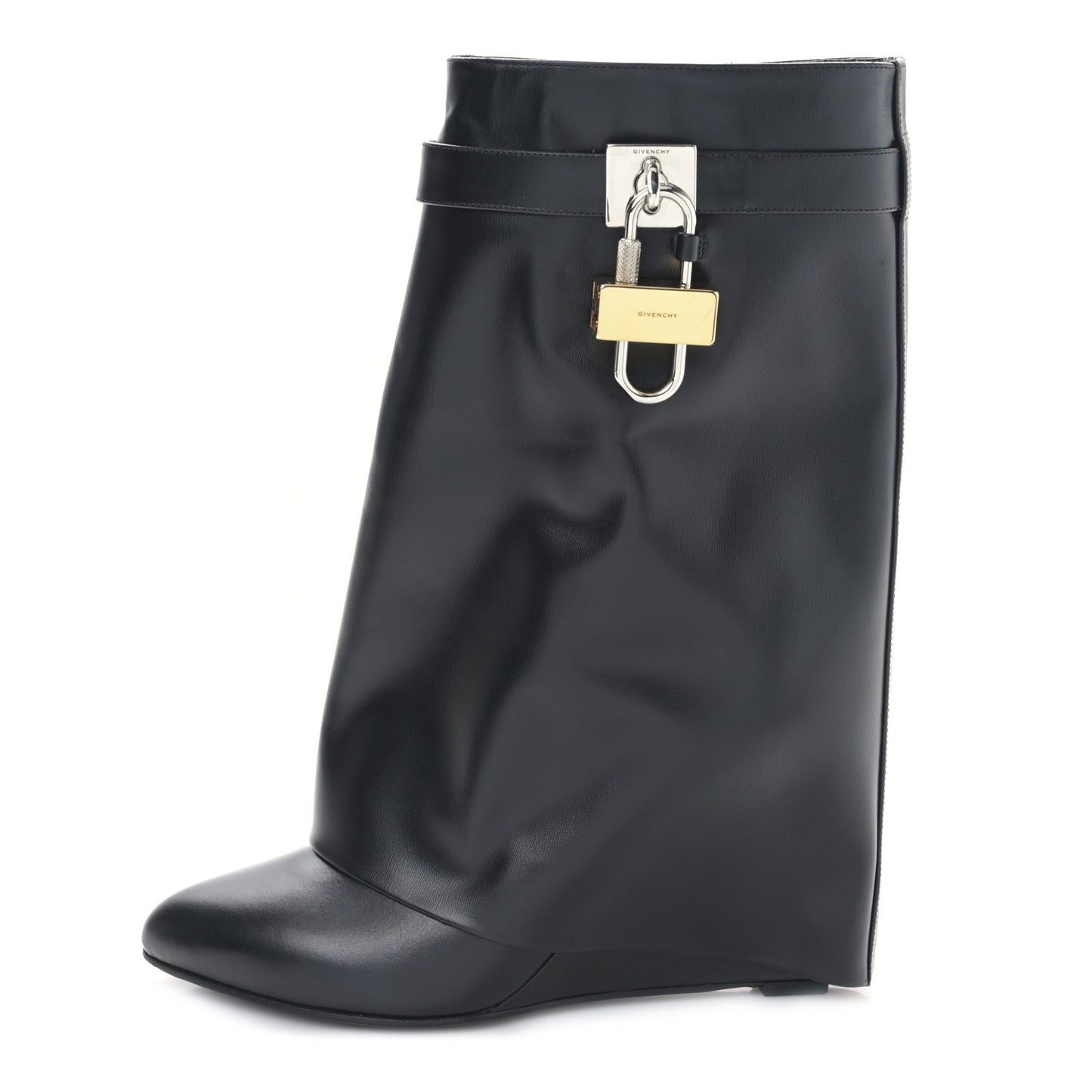 Calfskin Shark Lock Ankle Boots 40 Black