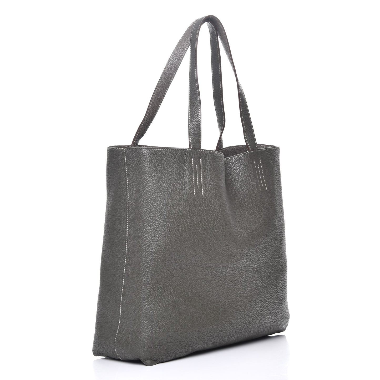Taurillon Clemence Double Sens 45 Reversible Tote Etoupe Etain