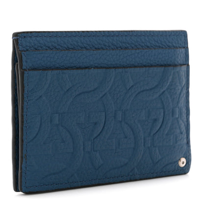 Salvatore Ferragamo Calfskin Embossed Logo Card Case Blue 3 of 9