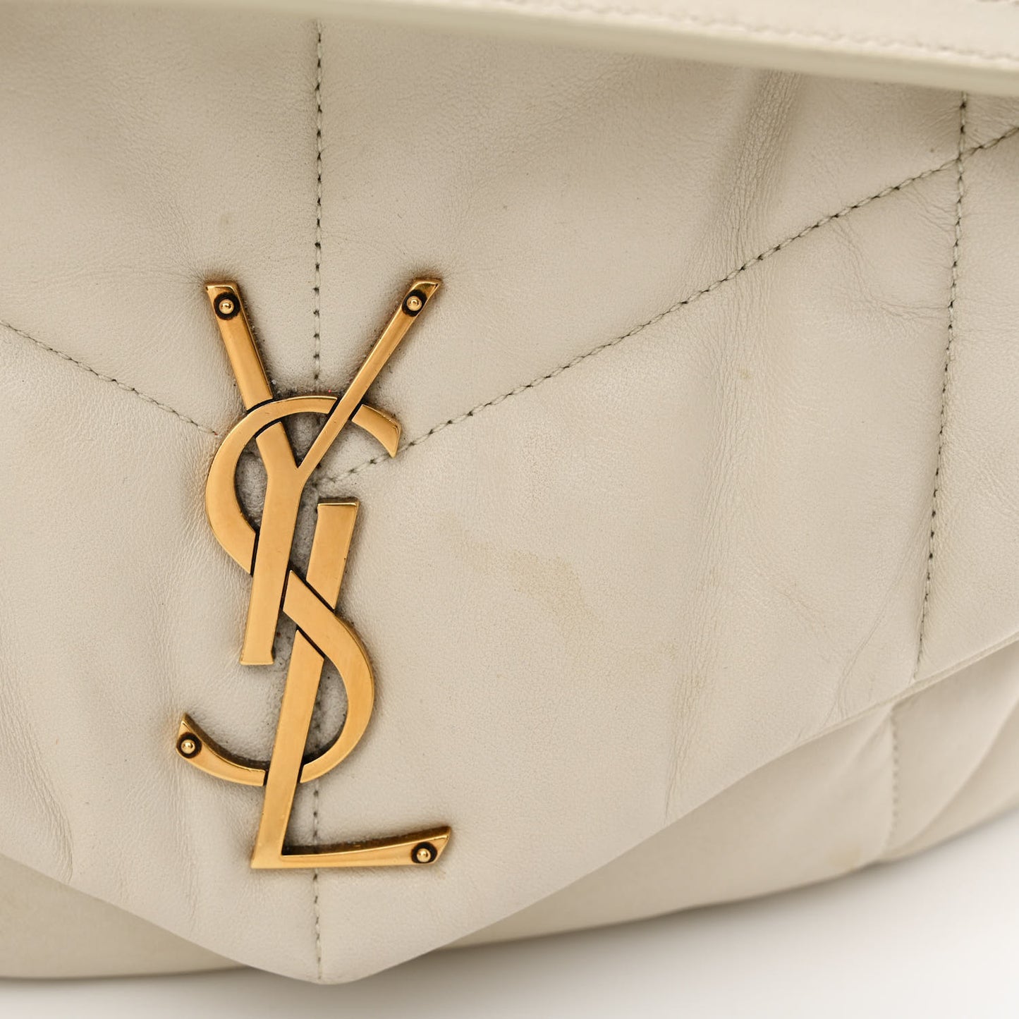 Lambskin Quilted Medium Loulou Puffer Monogram Chain Satchel Crema Soft