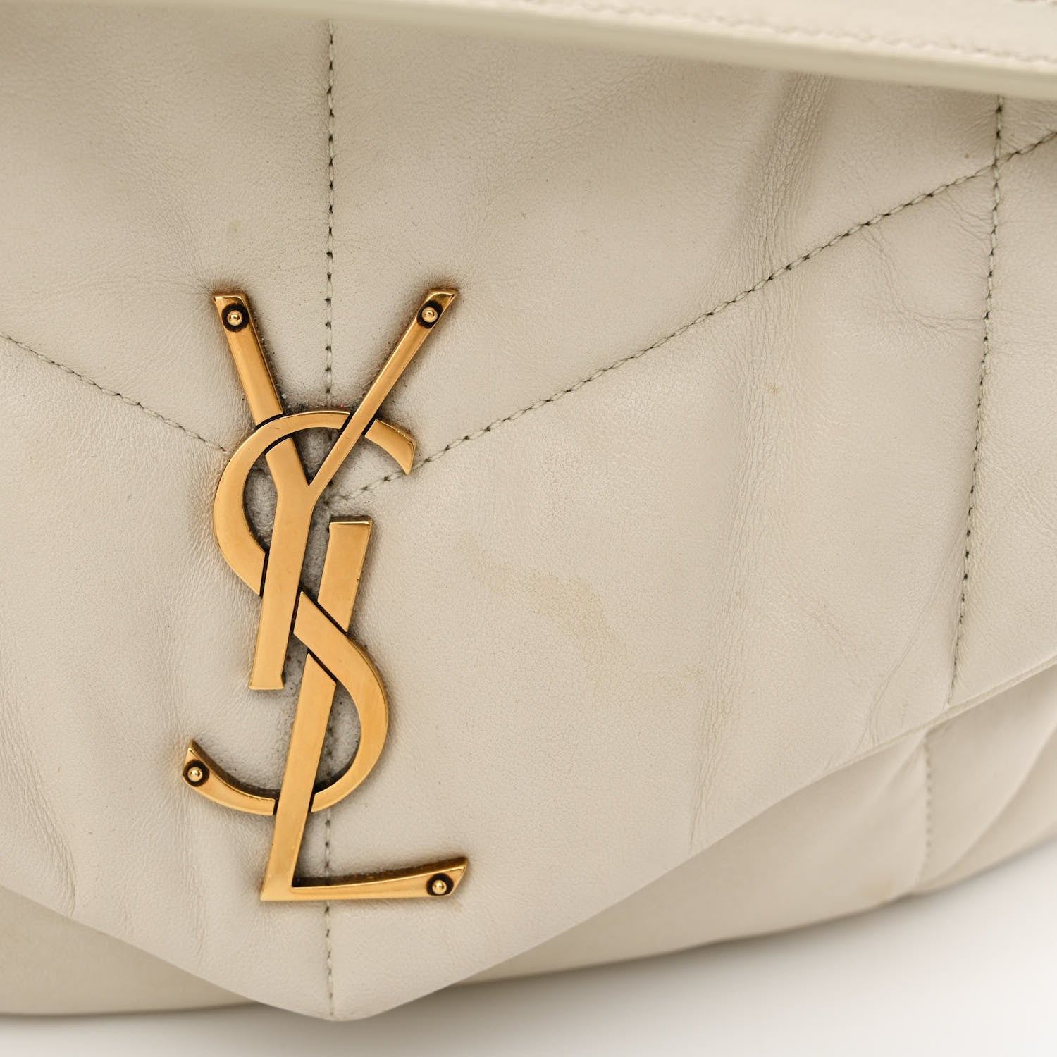 Saint Laurent Lambskin Quilted Medium Loulou Puffer Monogram Chain Satchel Crema Soft 14 of 19
