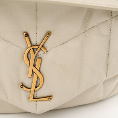 Saint Laurent Lambskin Quilted Medium Loulou Puffer Monogram Chain Satchel Crema Soft 14 of 19