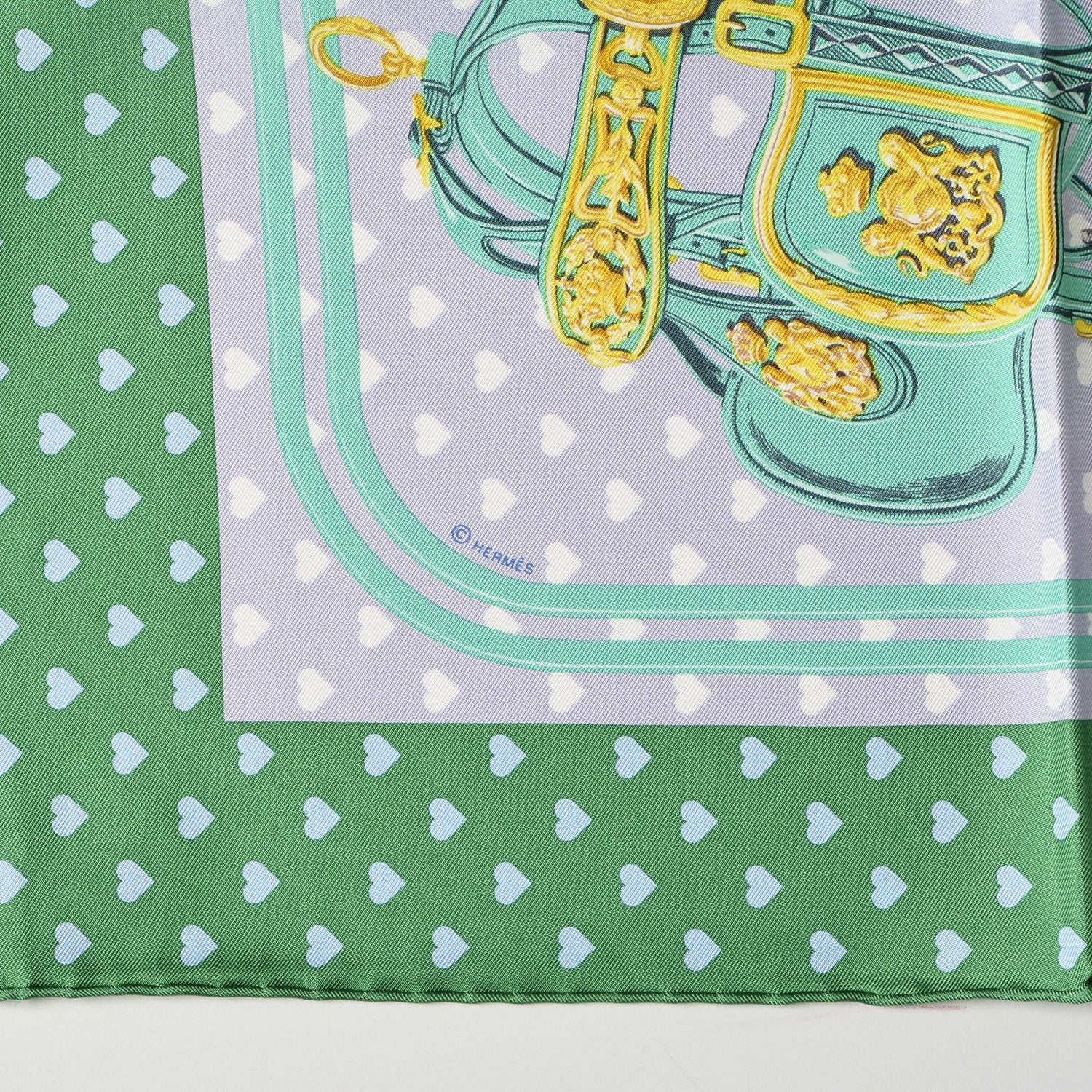 Hermes Silk Brides De Gala Love Pocket Square Vert Mousse Mauve Blanc 3 of 4