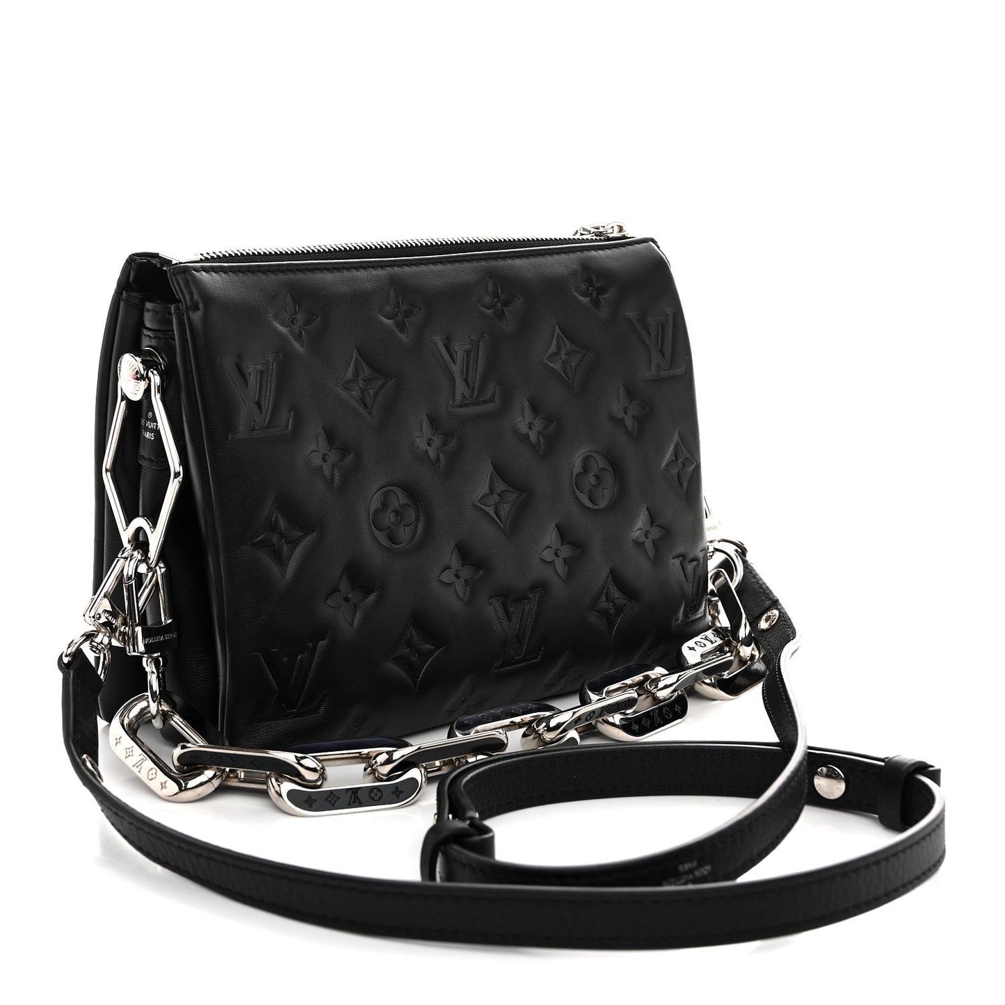 Lambskin Monogram Crystal Embossed Embellished Coussin BB Black