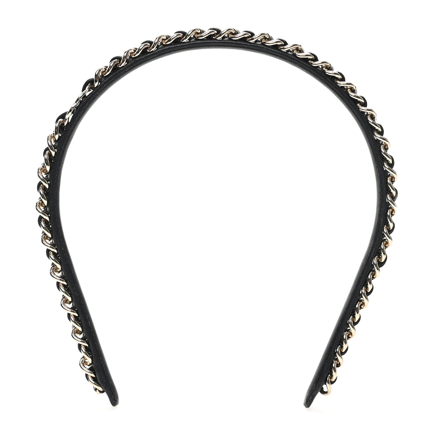 Metal Lambskin CC Chain Headband Gold Black