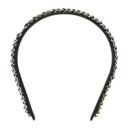 Chanel Metal Lambskin CC Chain Headband Gold Black 1 of 6