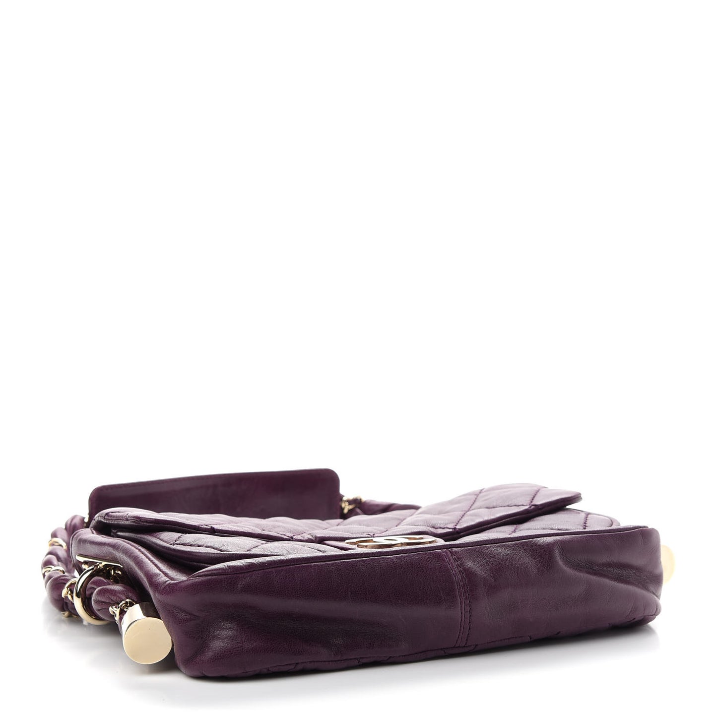 Distressed Lambskin Small Lady Braid Flap Purple