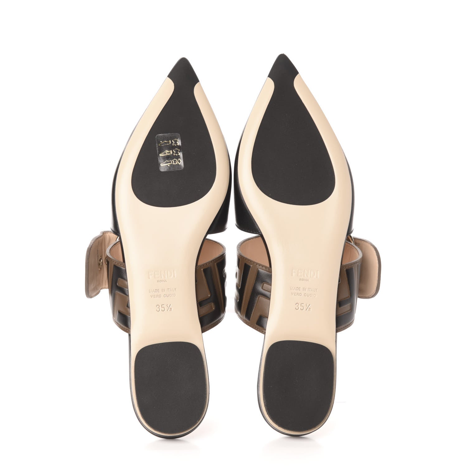 Fendi Vitello FF Embossed Buckle Flat Mules 35.5 Maya Black 5 of 9