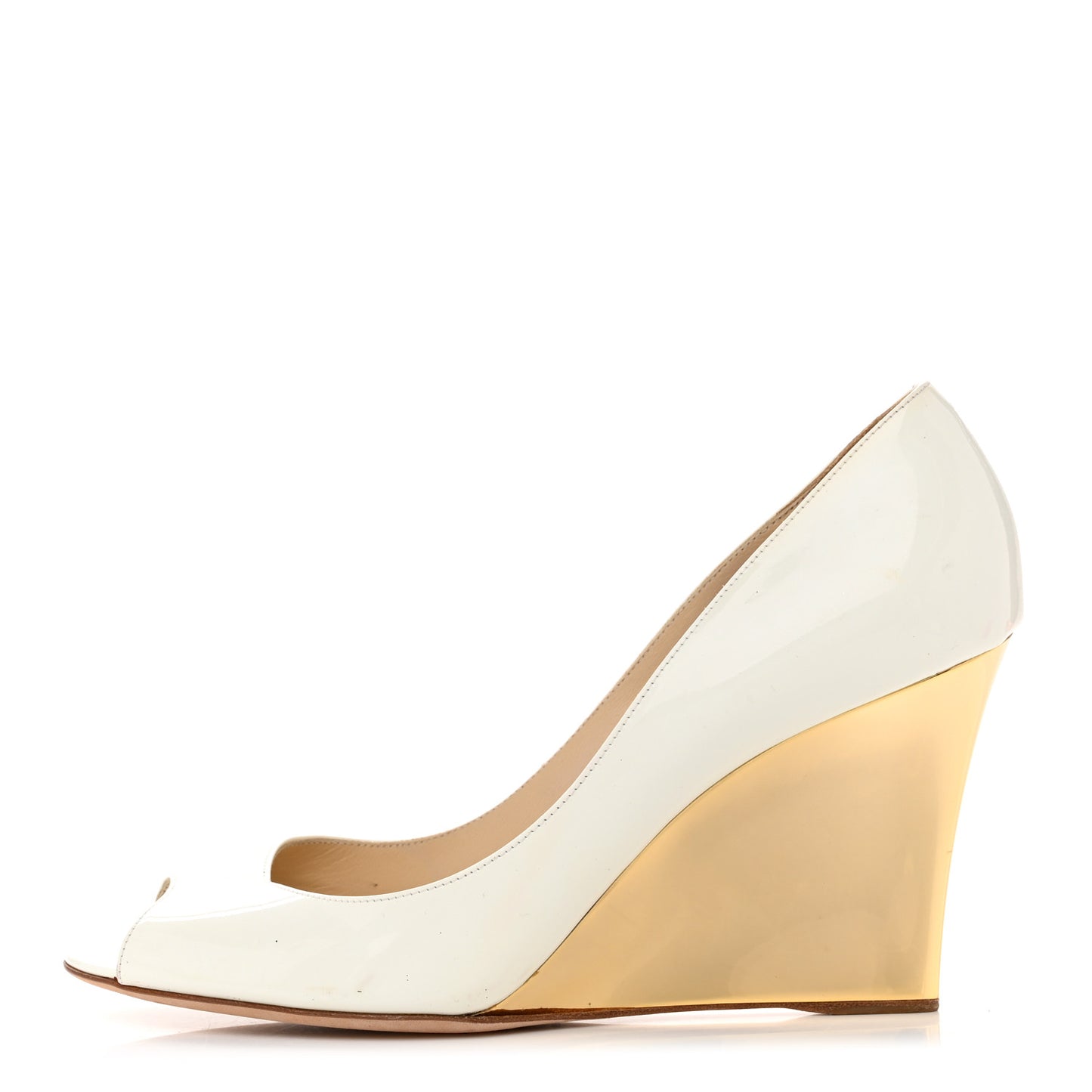 Patent Peep Toe Wedge Pumps 41 White Gold