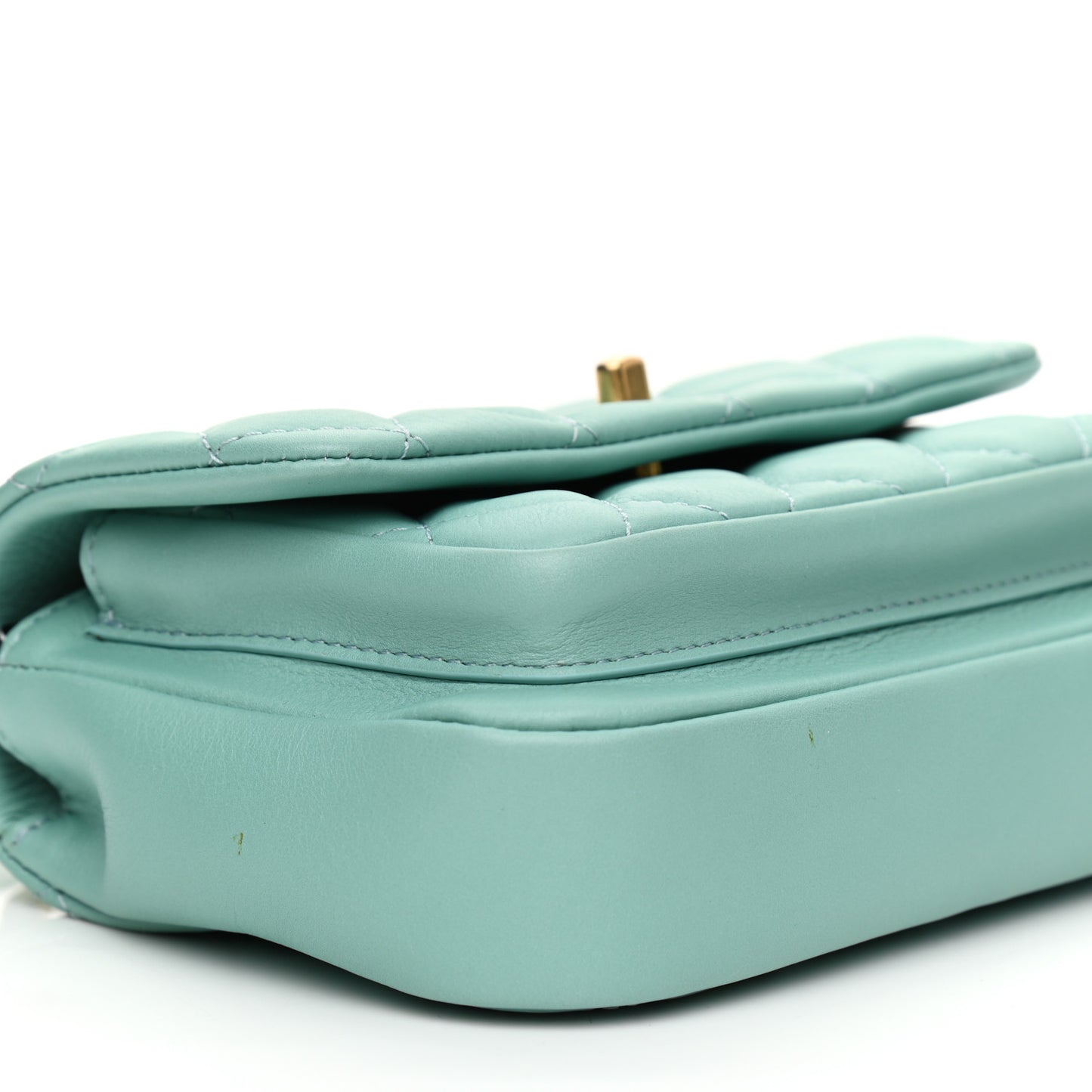 Calfskin Quilted Top Handle Flap Light Blue