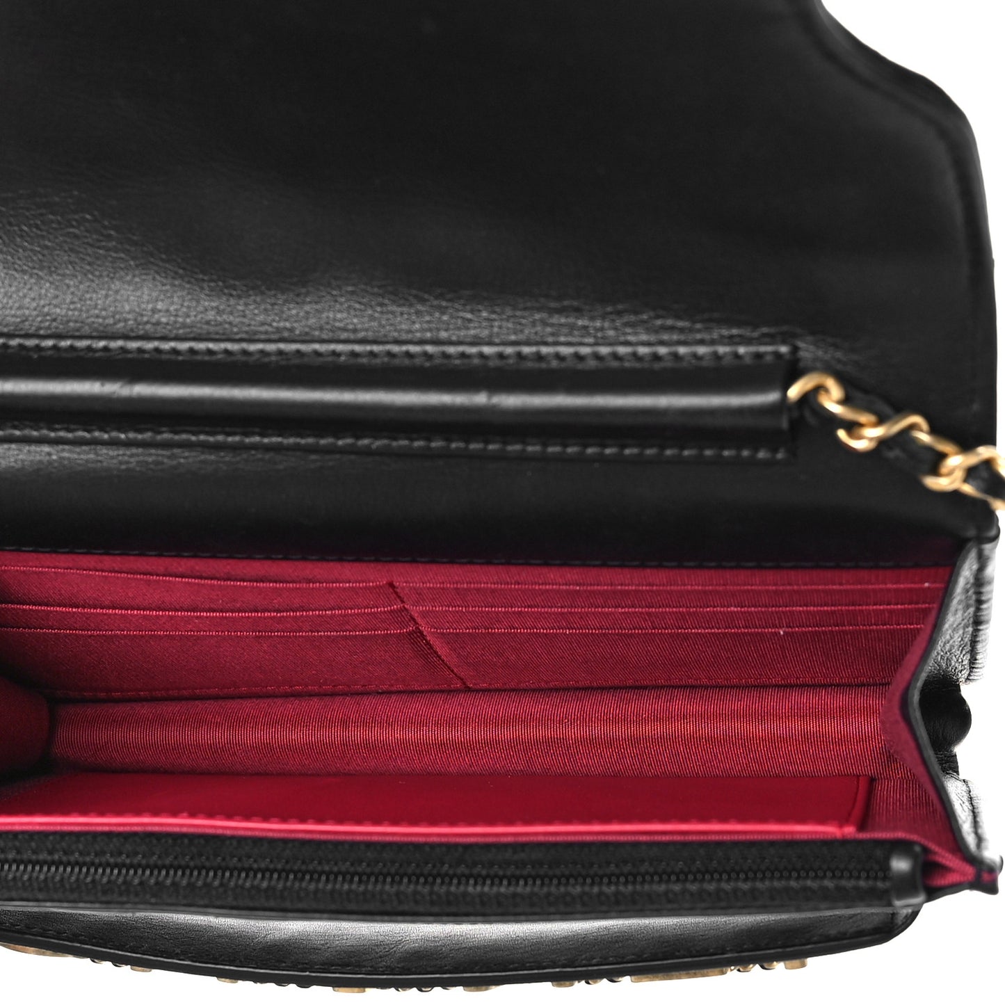 Calfskin Quilted Enchained Wallet On Chain WOC Black