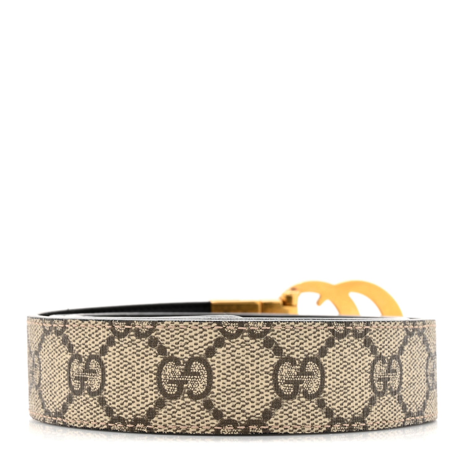 Gucci GG Supreme Monogram Plutone Calfskin Double G Reversible 30mm Belt 80 32 Beige Ebony Black 2 of 4
