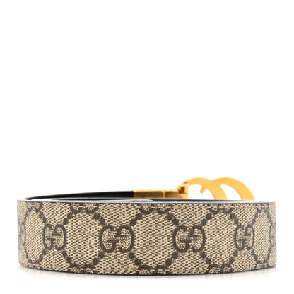 Gucci GG Supreme Monogram Plutone Calfskin Double G Reversible 30mm Belt 80 32 Beige Ebony Black 2 of 4