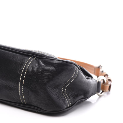 Prada Calfskin Metal Shoulder Bag Black Cuoio 9 of 10