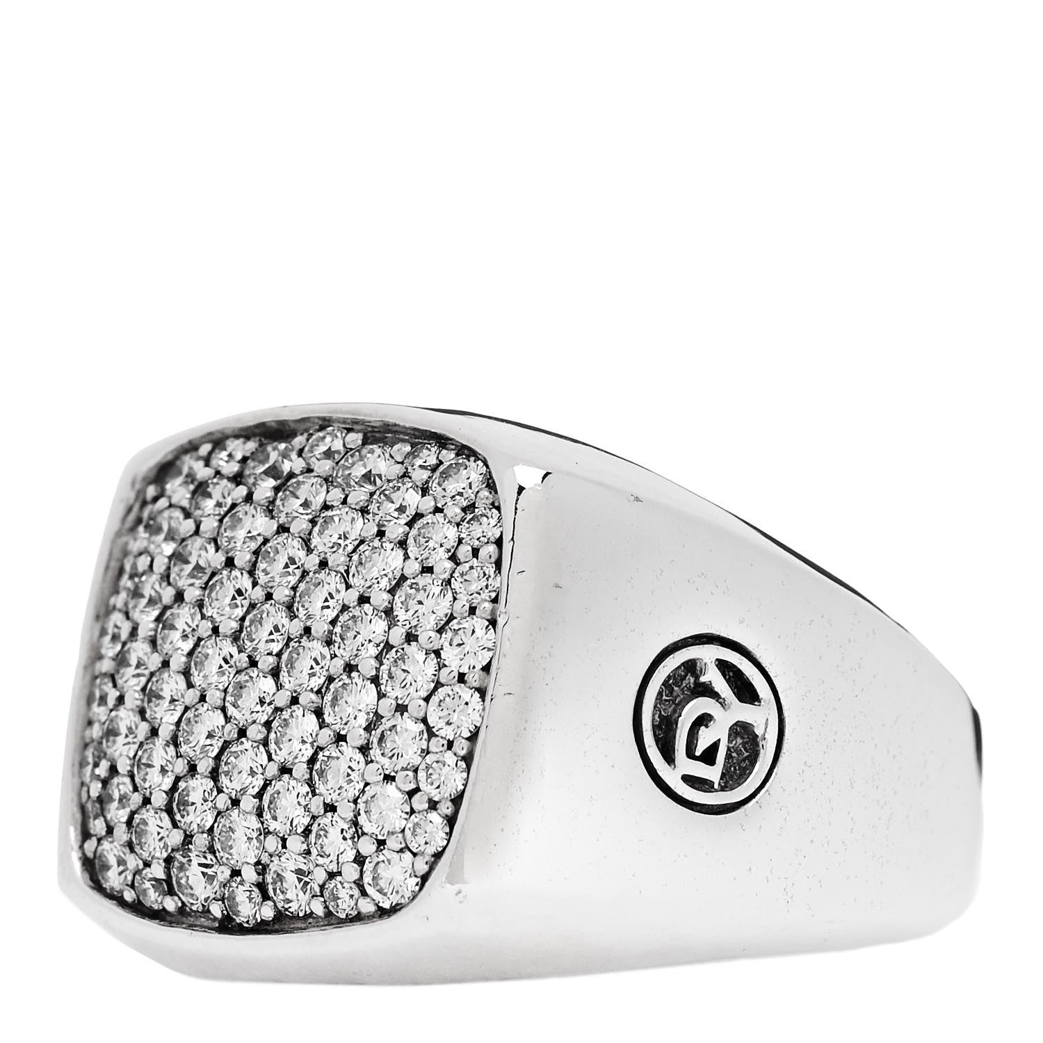 David Yurman Sterling Silver Diamond Mens Pave Signet Ring 71 13.25 3 of 5