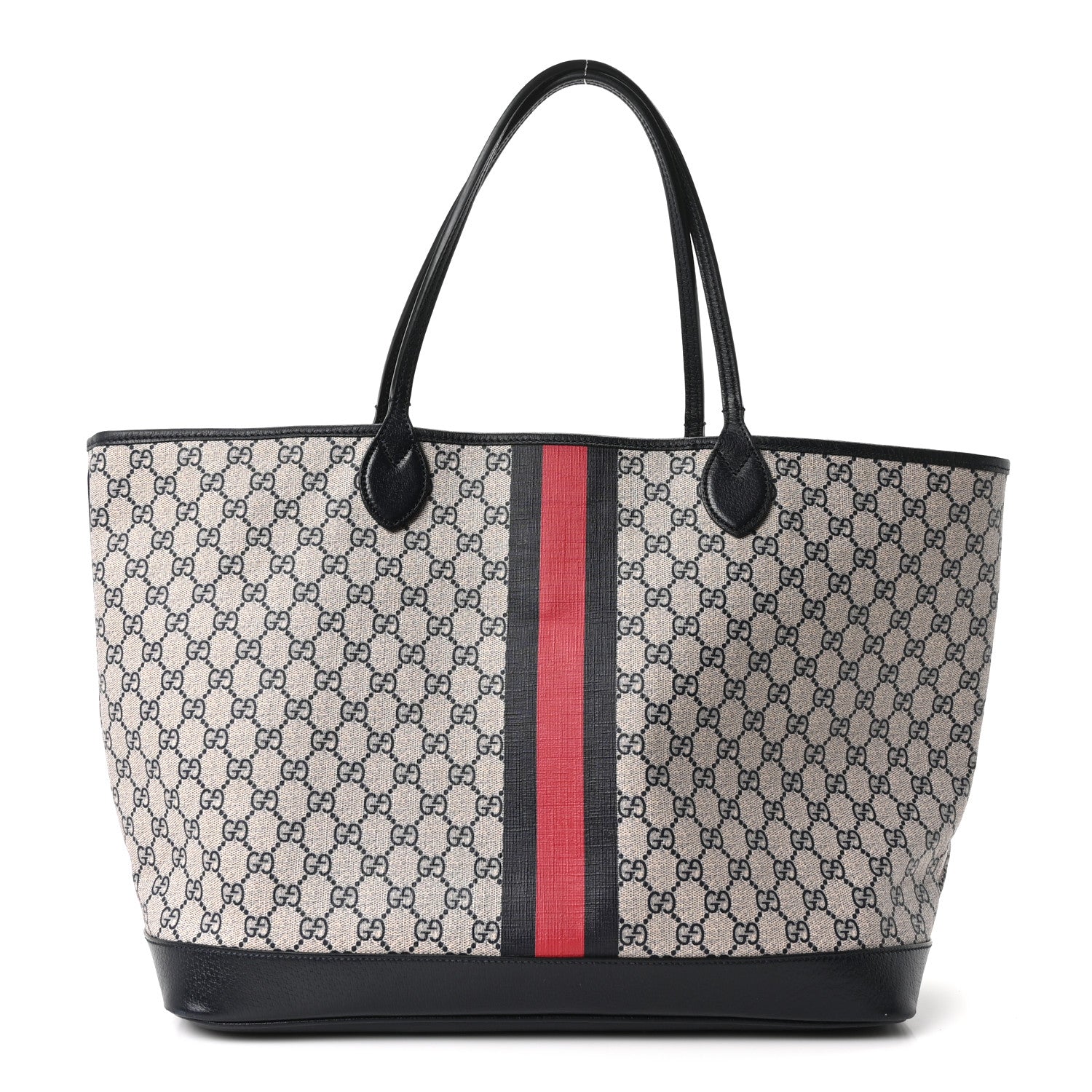 Gucci GG Supreme Monogram Textured Dollar Calfskin Web Large Ophidia Tote Beige Blue 1 of 9