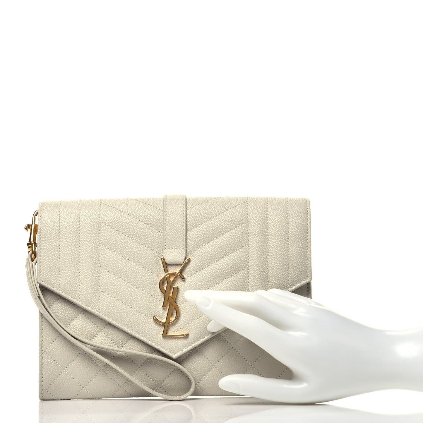 Grain De Poudre Textured Mixed Matelasse Triquilt Monogram Clutch Blanc Vintage