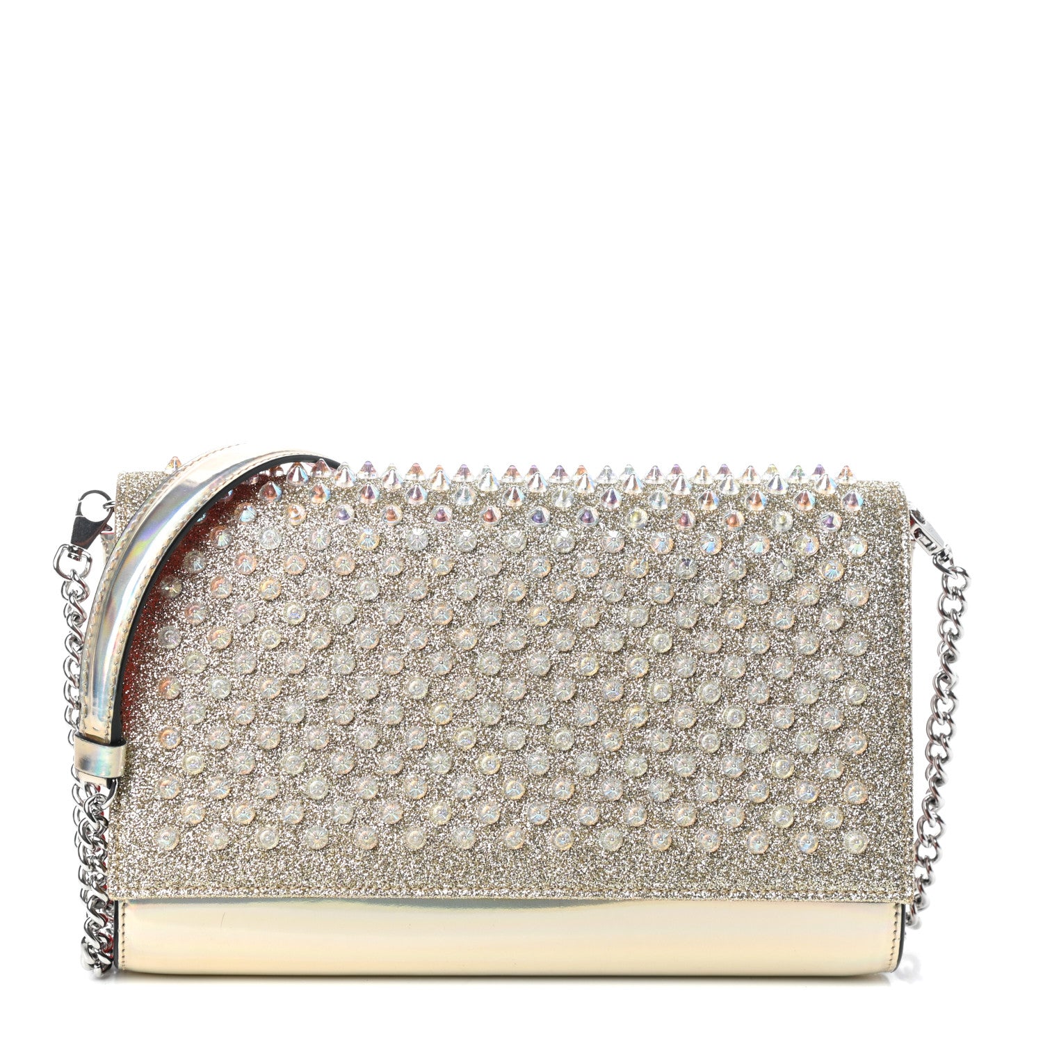 Christian Louboutin Glitter Metallic Patent Calfskin Psychic Spikes Paloma Clutch Gold 1 of 10
