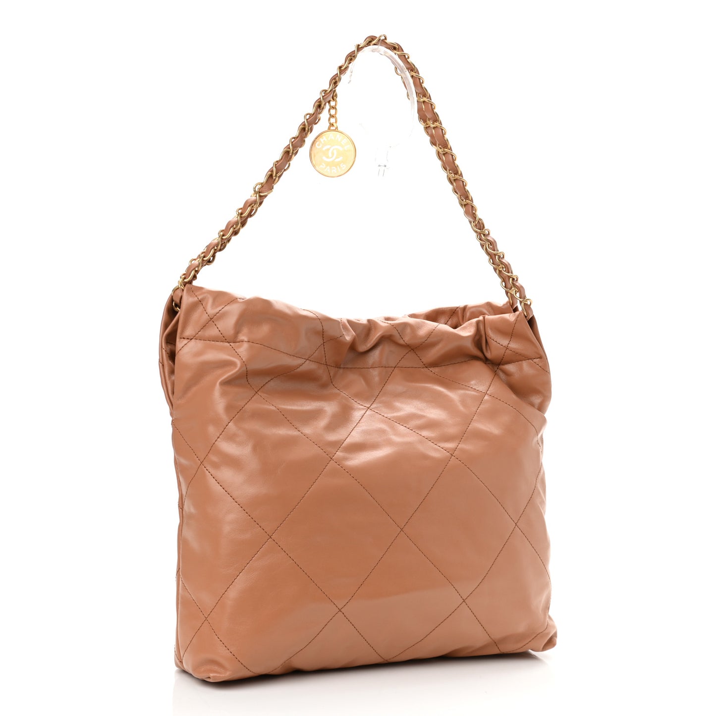 Shiny Calfskin Quilted Small Chanel 22 Camel