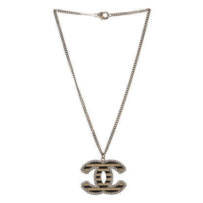 Chanel Crystal Enamel Striped CC Pendant Necklace Gold 3 of 6