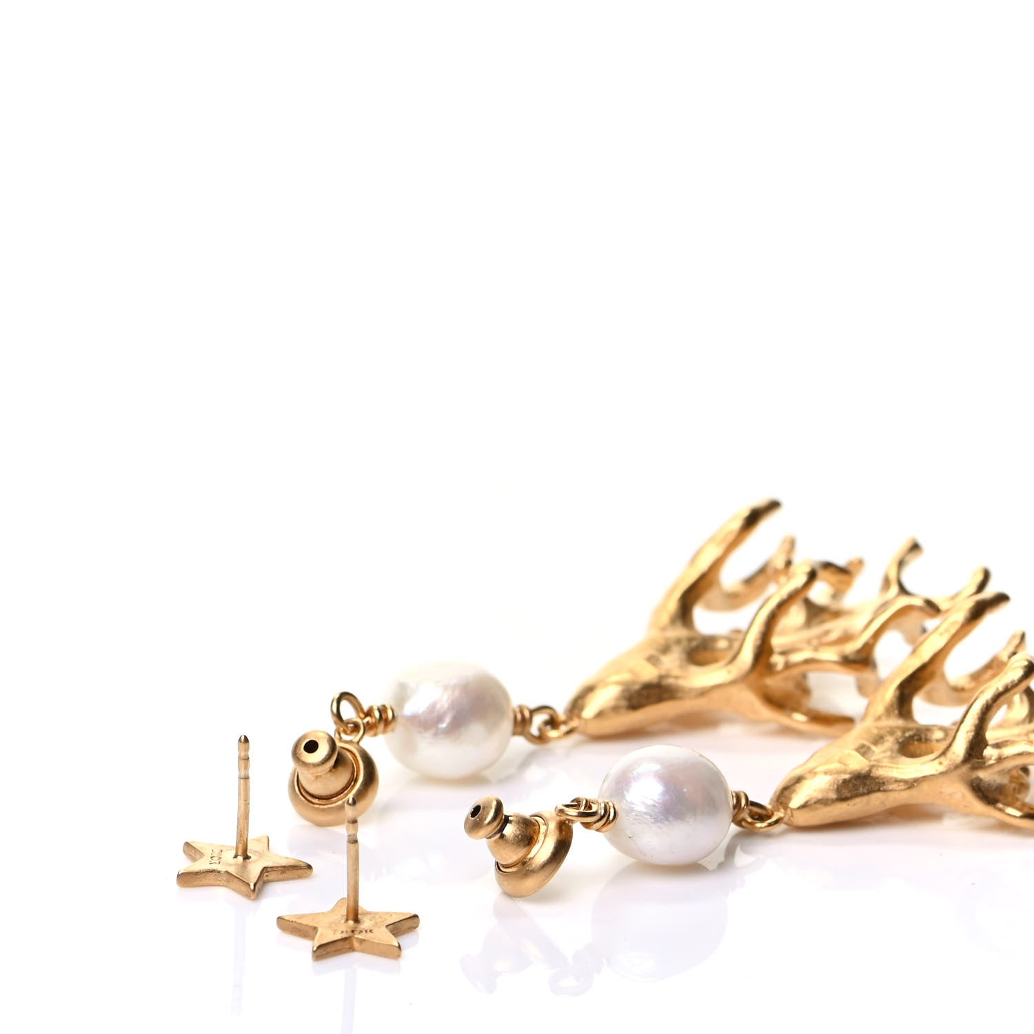 Christian Dior Pearl Corail Star Drop Earrings Gold 3 of 4