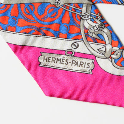 Hermes Silk Mors Et Gourmettes Remix Twilly Fuchsia Bleu Corail 4 of 4