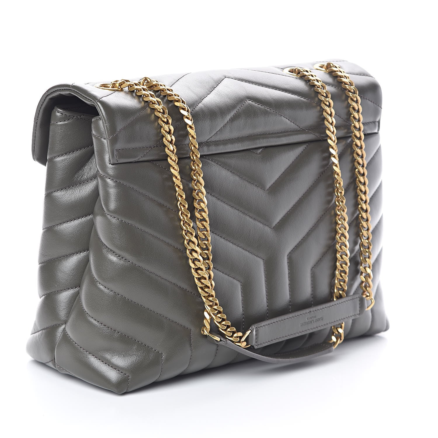Saint Laurent Calfskin Y Quilted Monogram Medium Loulou Chain Satchel Kaki Fonce 3 of 9