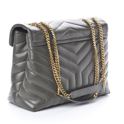 Saint Laurent Calfskin Y Quilted Monogram Medium Loulou Chain Satchel Kaki Fonce 3 of 9