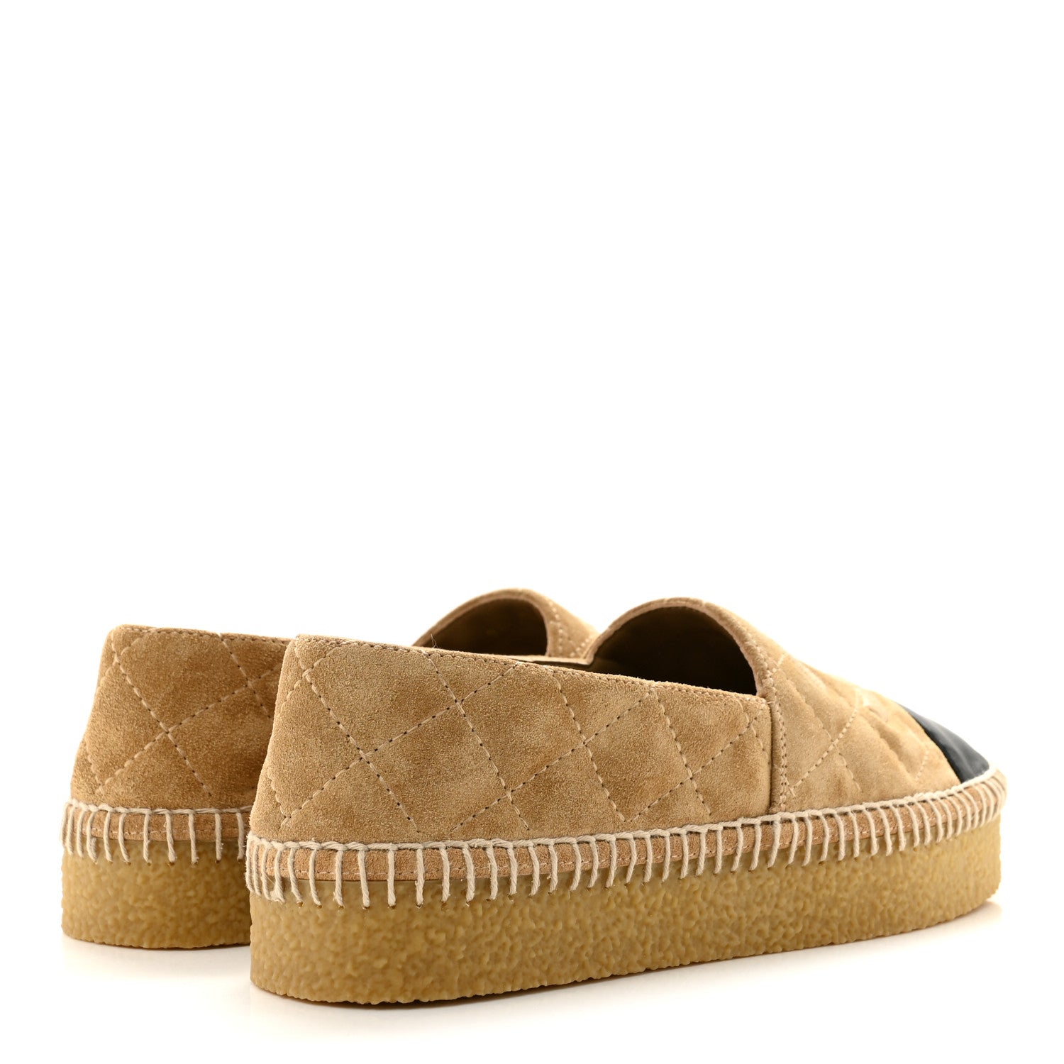 Chanel Suede Quilted CC Espadrilles 37 Beige Black 5 of 9