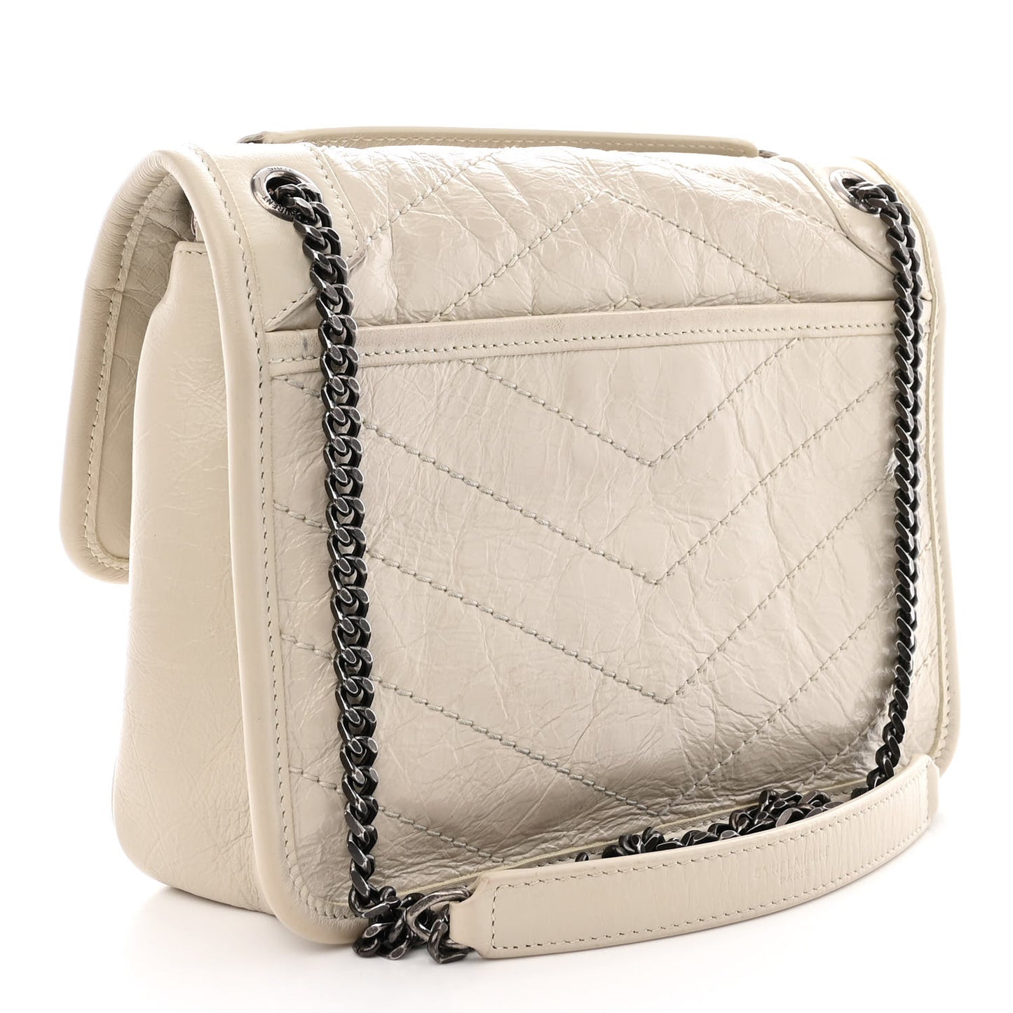 Crinkled Calfskin Matelasse Monogram Baby Niki Chain Satchel Ivory