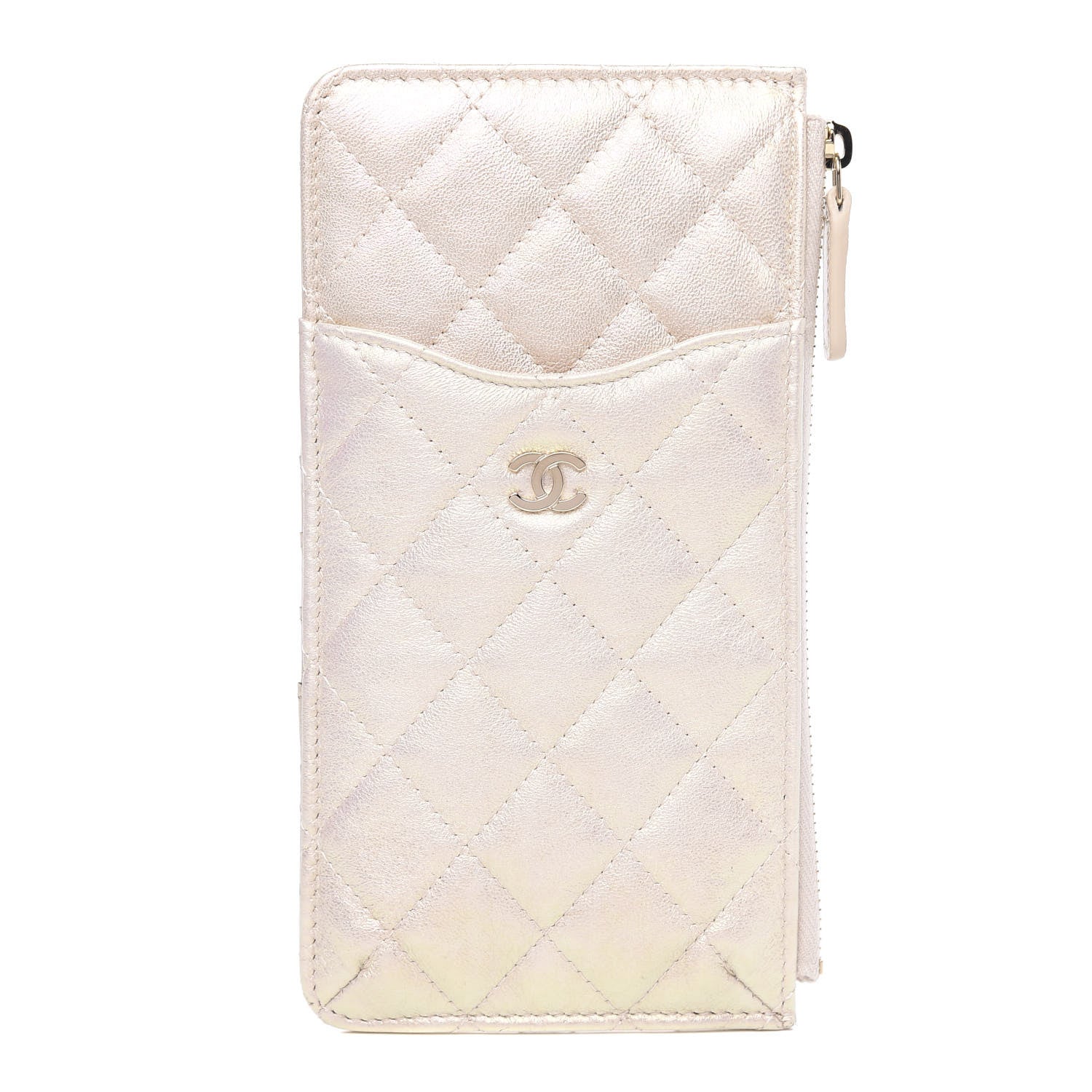 Chanel Iridescent Lambskin Quilted Classic Flat Wallet Pouch Ivory 1 of 10