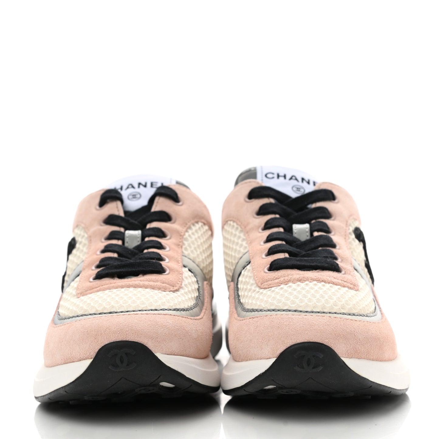 Mesh Suede Calfskin Grained Calfskin Womens CC Sneakers 36.5 Pink