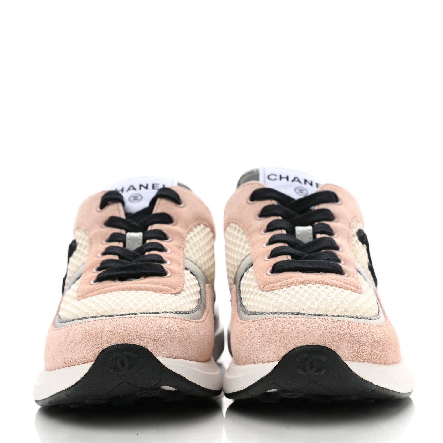 Chanel Mesh Suede Calfskin Grained Calfskin Womens CC Sneakers 36.5 Pink 2 of 7