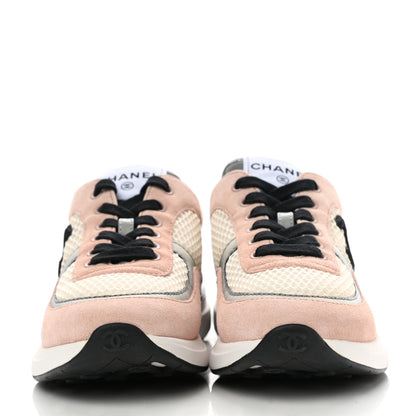 Chanel Mesh Suede Calfskin Grained Calfskin Womens CC Sneakers 36.5 Pink 2 of 7