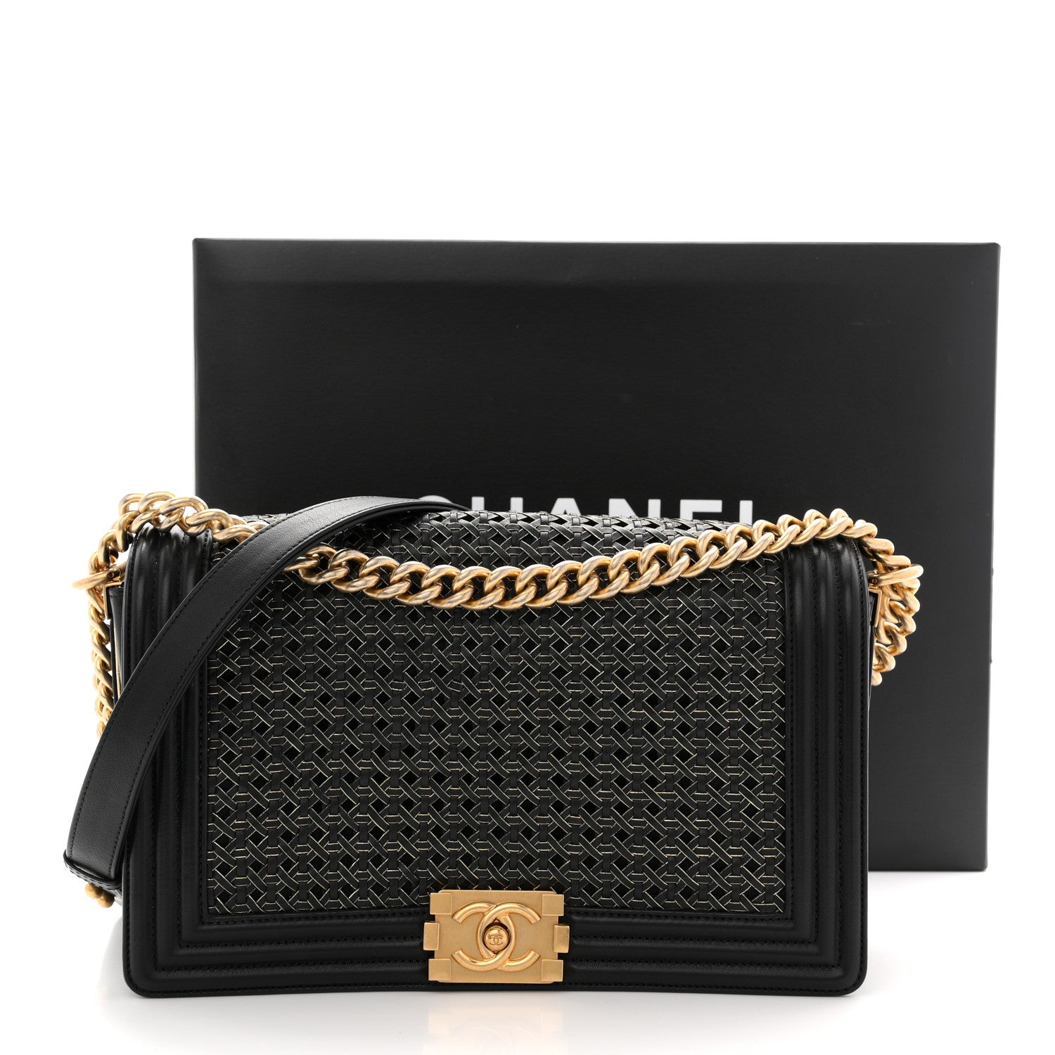 Chanel Lambskin Braided Woven Medium Boy Flap Navy Black 11 of 11