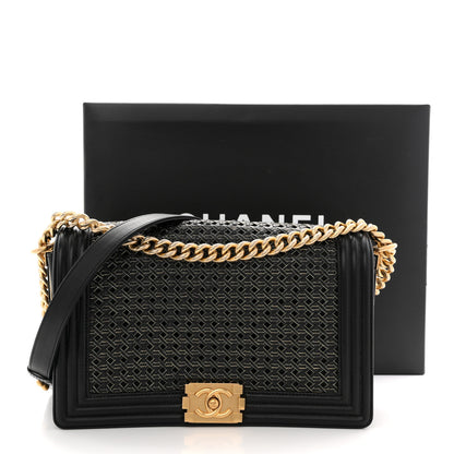 Chanel Lambskin Braided Woven Medium Boy Flap Navy Black 11 of 11